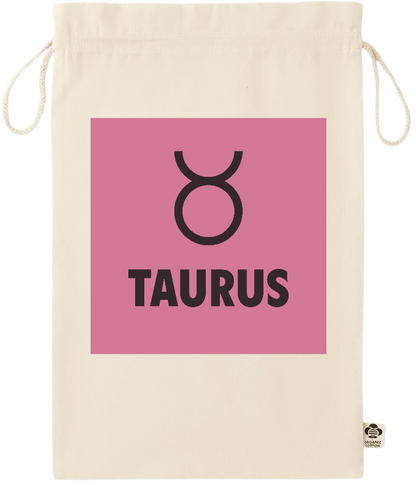 Zodiac Taurus Design - Essential large organic drawcord gift bag_BEIGE_front