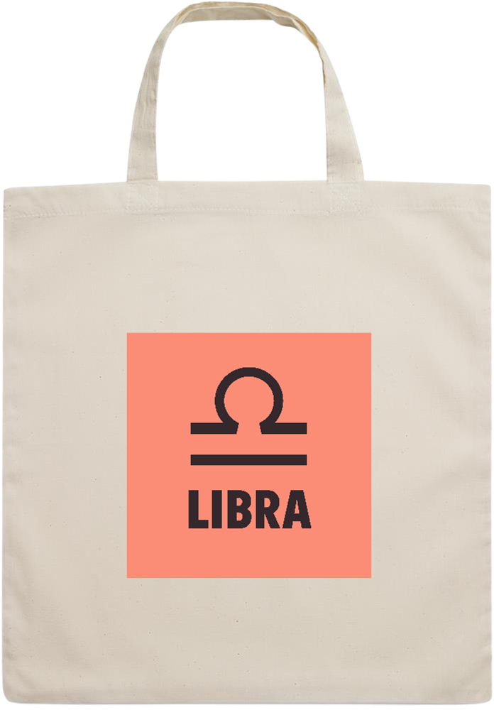 Zodiac Libra Design - Essential short handle cotton tote bag_BEIGE_front