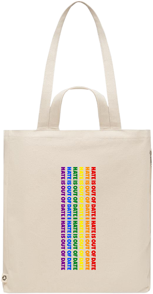 Hate is Out of Date Design - Premium recycled polycotton beach bag_BEIGE_front