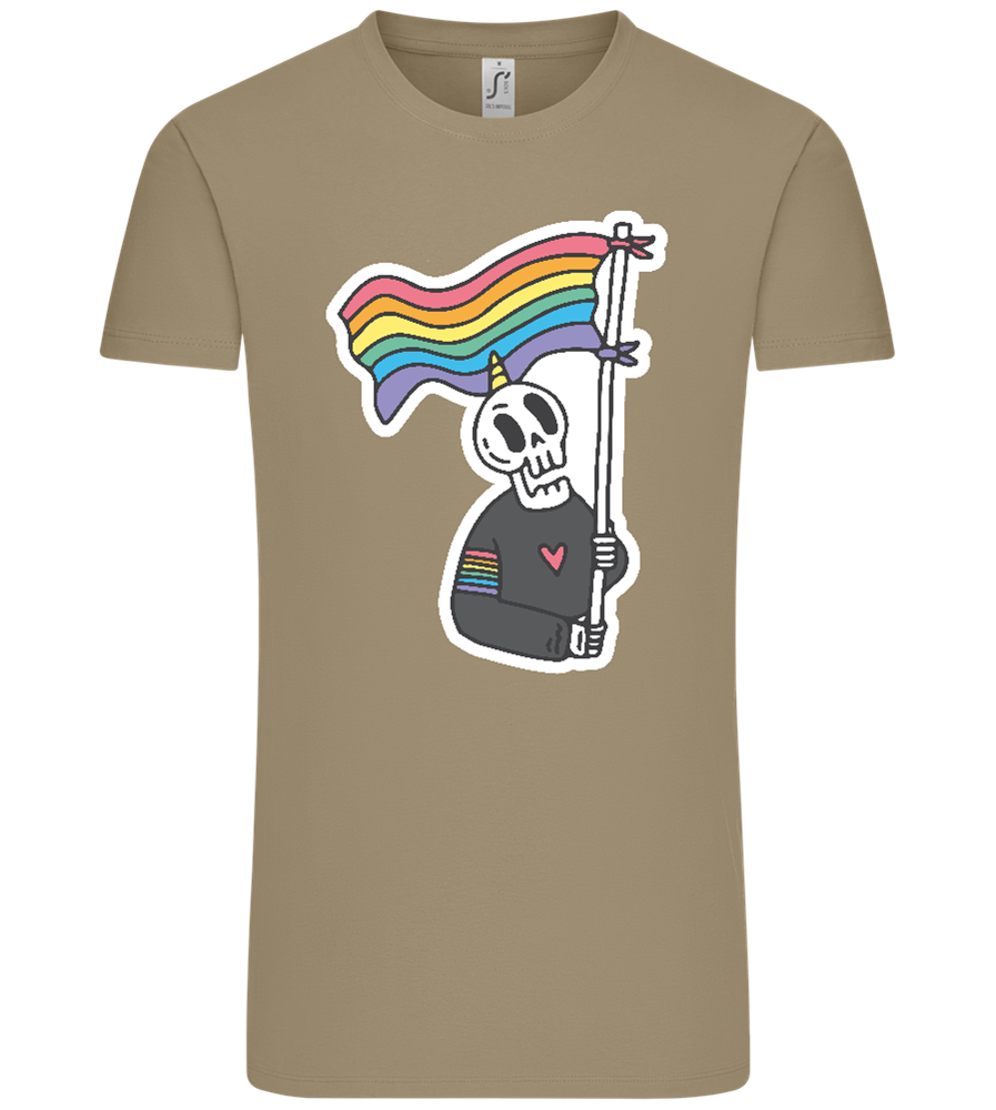 Rainbow Flag Skull Design - Comfort Unisex T-Shirt_KHAKI_front