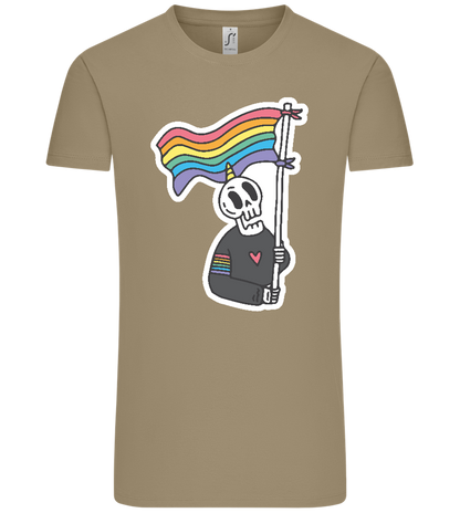 Rainbow Flag Skull Design - Comfort Unisex T-Shirt_KHAKI_front