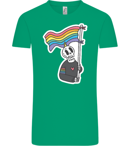 Rainbow Flag Skull Design - Comfort Unisex T-Shirt_SPRING GREEN_front