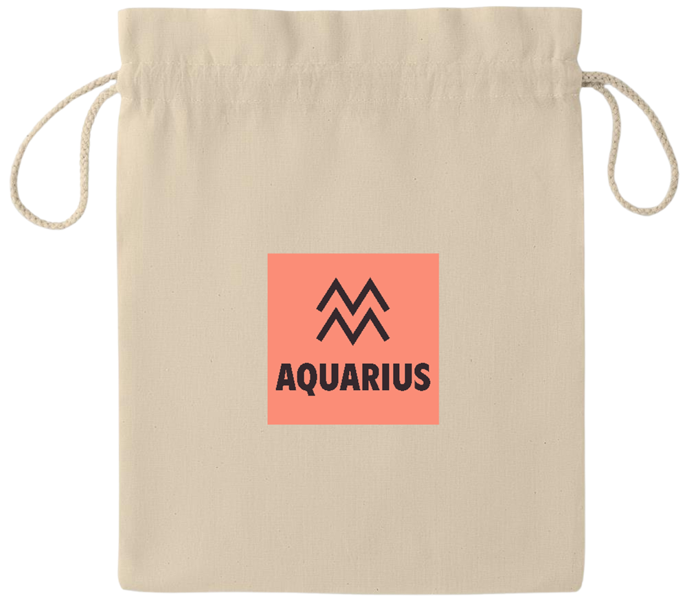 Zodiac Aquarius Design - Essential medium drawcord gift bag_BEIGE_front