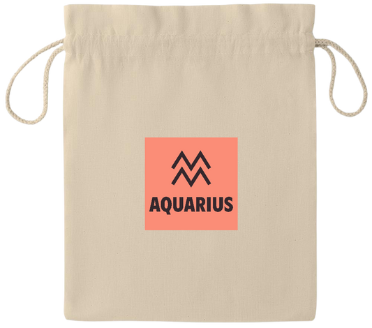 Zodiac Aquarius Design - Essential medium drawcord gift bag_BEIGE_front