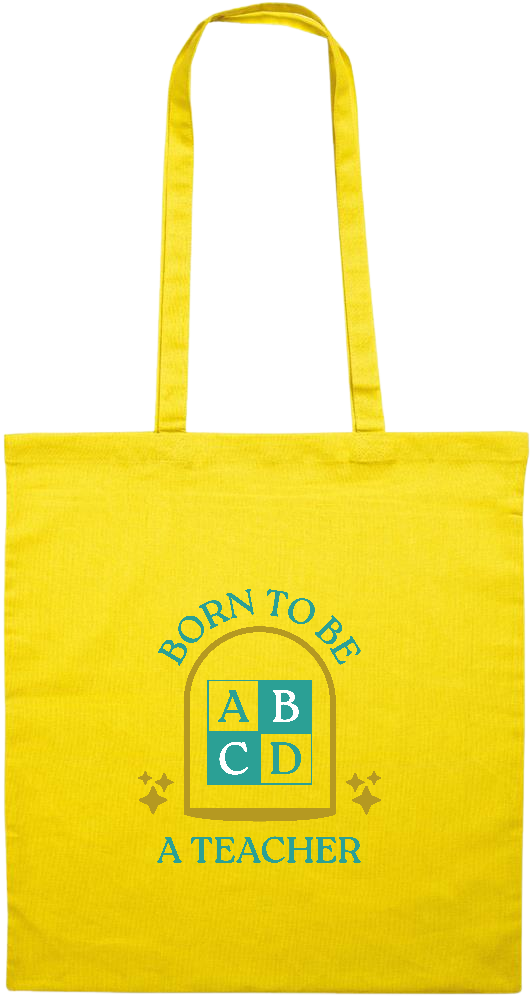 Born to be a Teacher Design - Premium colored cotton tote bag_YELLOW_front