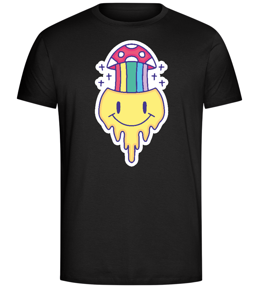 Rainbow Mushroom Smiley Design - Comfort Unisex T-Shirt_DEEP BLACK_front