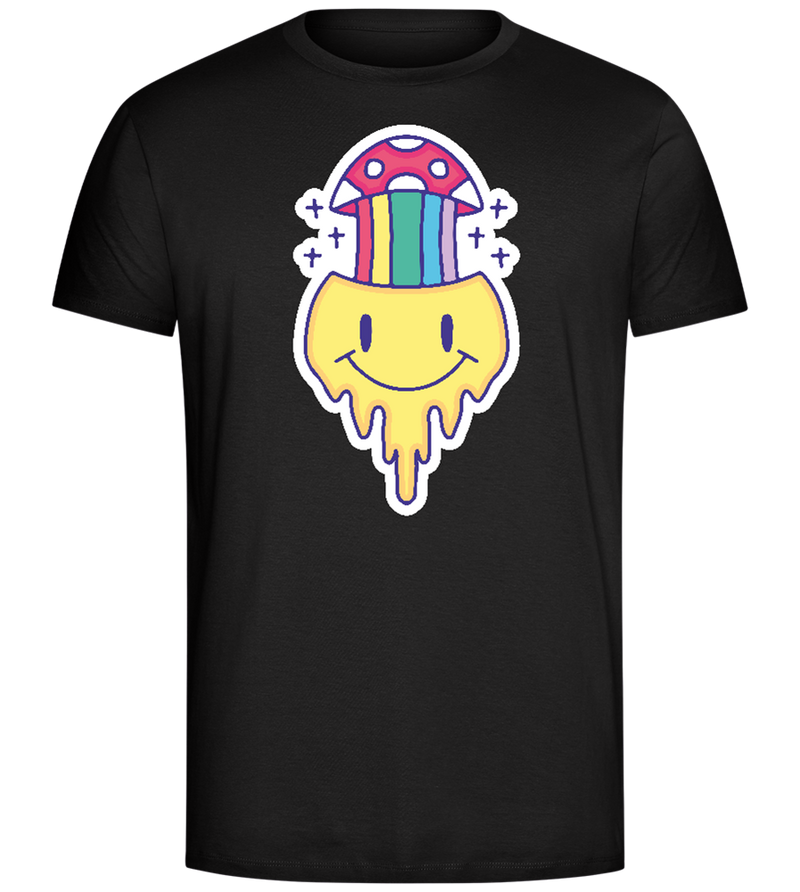 Rainbow Mushroom Smiley Design - Comfort Unisex T-Shirt_DEEP BLACK_front