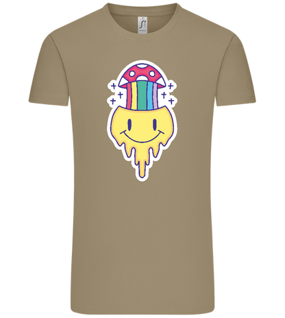 Rainbow Mushroom Smiley Design - Comfort Unisex T-Shirt_KHAKI_front