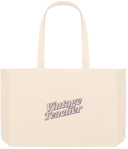 Vintage Teacher Design - Premium large recycled beach tote bag_BEIGE_front