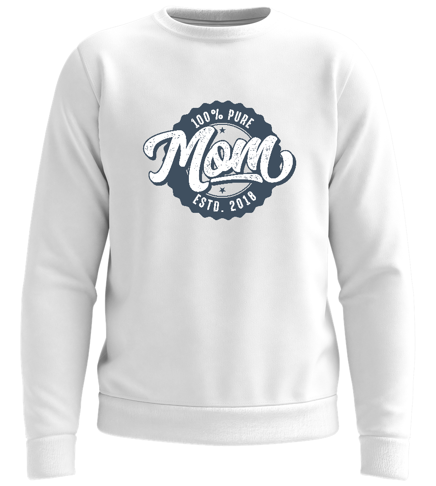 100% Pure Mom Estd Design - Comfort unisex sweater_WHITE_front
