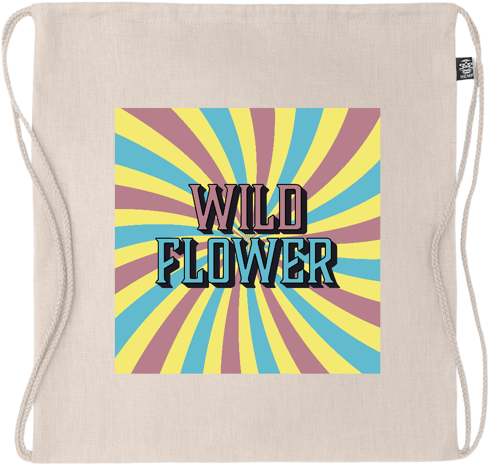 Wild Flower Design - Premium hemp drawstring bag_BEIGE_front