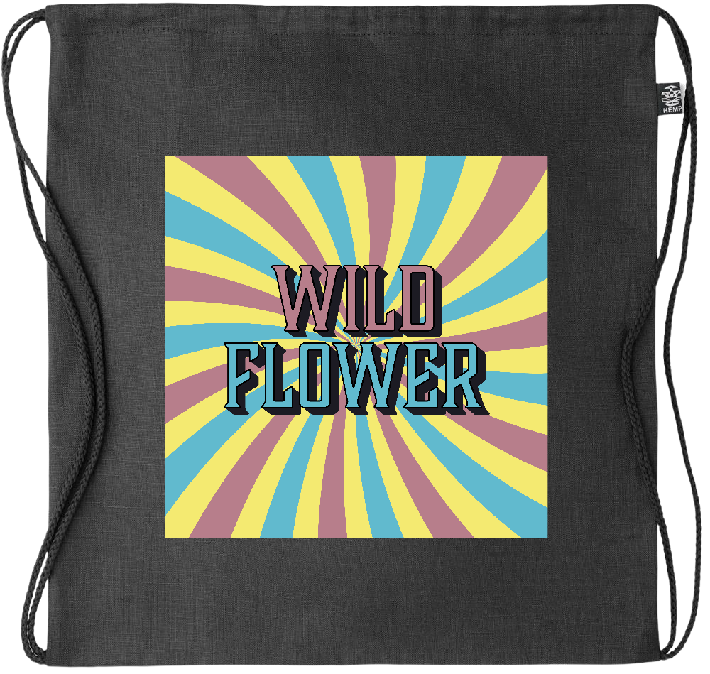 Wild Flower Design - Premium hemp drawstring bag_BLACK_front