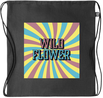 Wild Flower Design - Premium hemp drawstring bag_BLACK_front