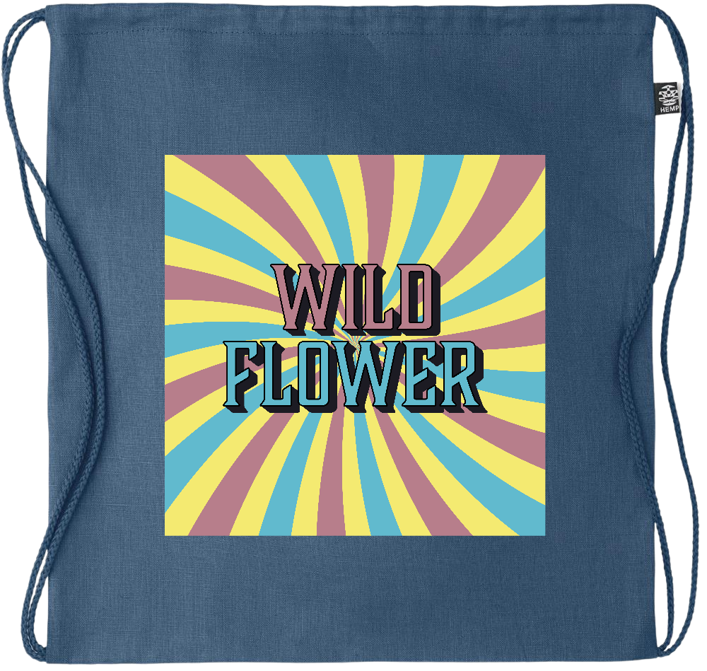 Wild Flower Design - Premium hemp drawstring bag_BLUE_front