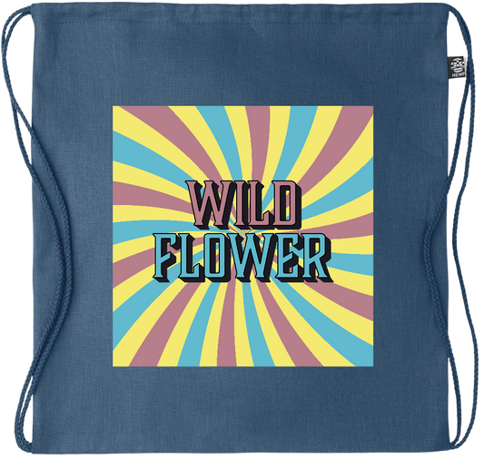 Wild Flower Design - Premium hemp drawstring bag_BLUE_front