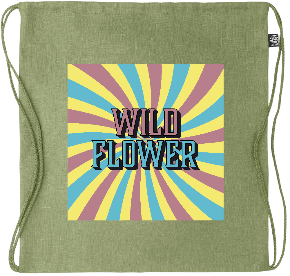 Wild Flower Design - Premium hemp drawstring bag_GREEN_front