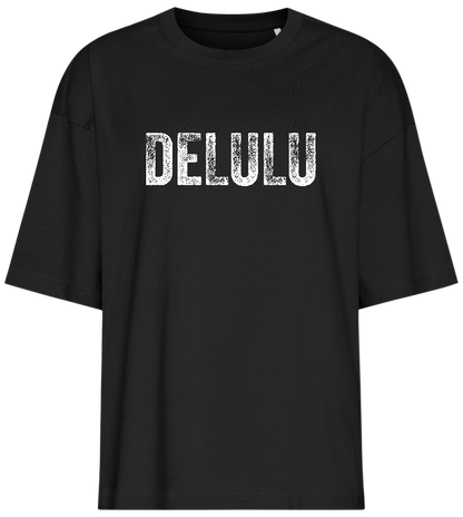 Delulu Text Design - Premium women's oversized t-shirt_DEEP BLACK_front