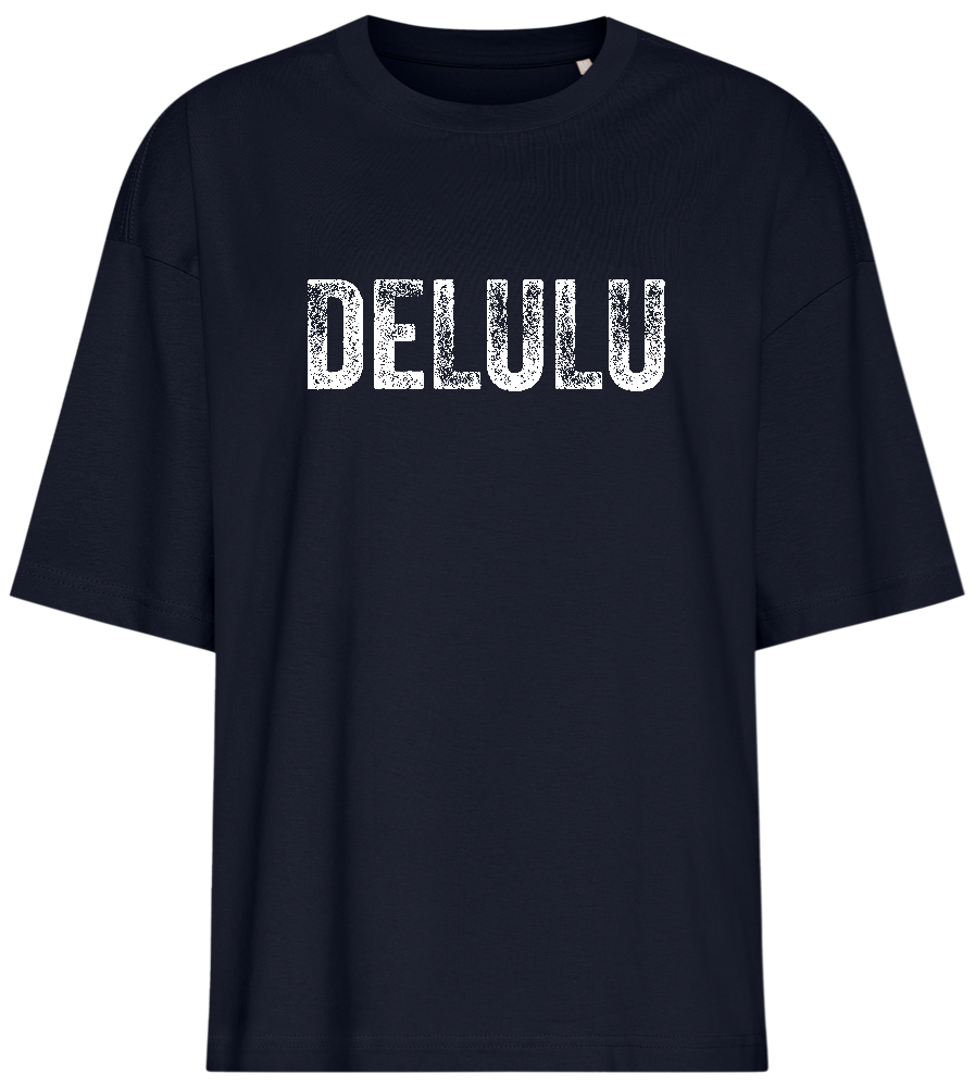 Delulu Text Design - Premium women's oversized t-shirt_FRENCH NAVY_front