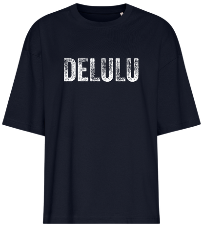 Delulu Text Design - Premium women's oversized t-shirt_FRENCH NAVY_front