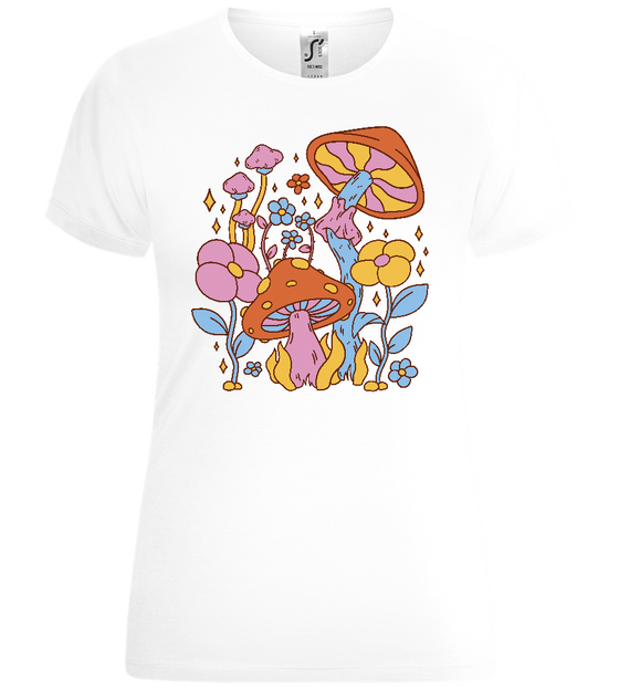 Mushrooms and Flowers Design - Comfort women's t-shirt_WHITE_front
