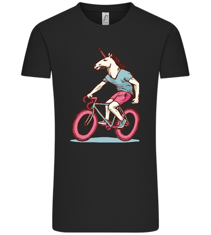 Unicorn On Bicycle Design - Comfort Unisex T-Shirt_DEEP BLACK_front