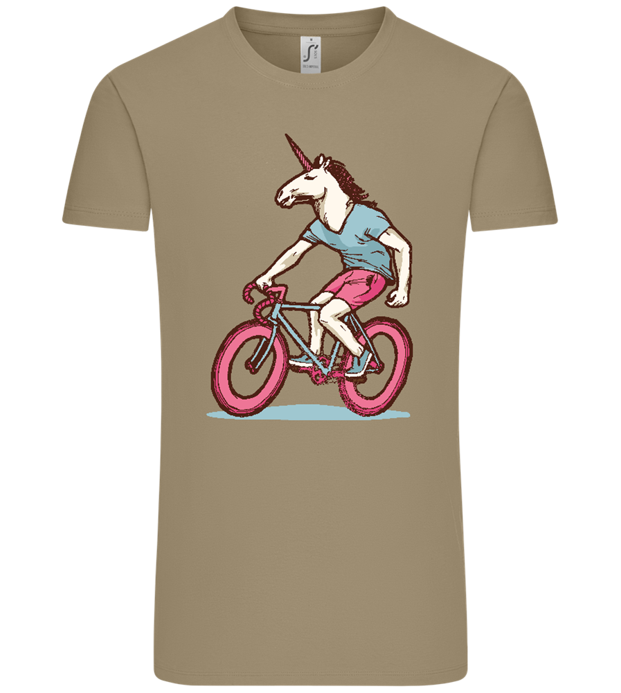 Unicorn On Bicycle Design - Comfort Unisex T-Shirt_KHAKI_front