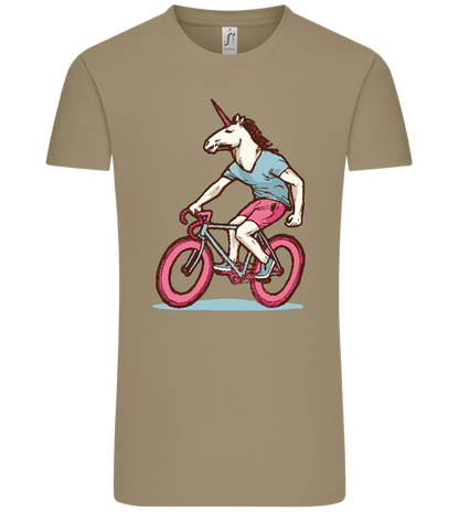 Unicorn On Bicycle Design - Comfort Unisex T-Shirt_KHAKI_front