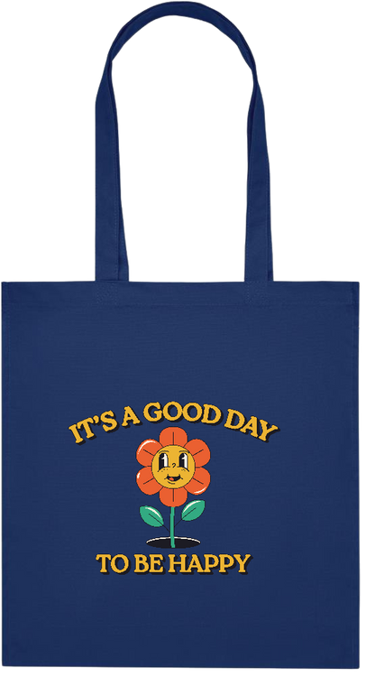 Its a Good Day to be Happy Design - Premium colored organic cotton tote bag_BLUE_front