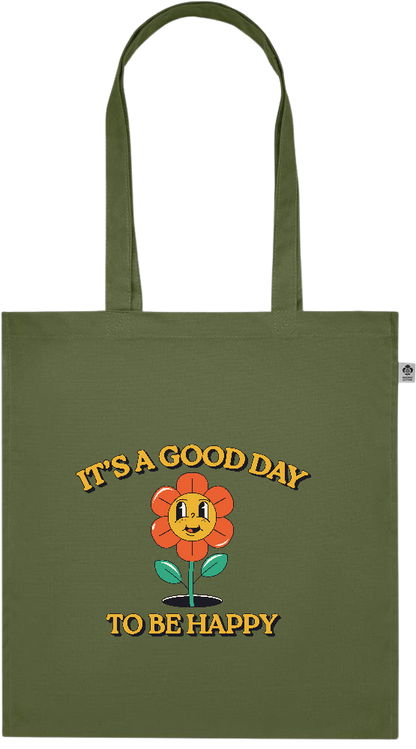 Its a Good Day to be Happy Design - Premium colored organic cotton tote bag_GREEN_front