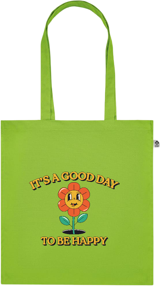 Its a Good Day to be Happy Design - Premium colored organic cotton tote bag_LIME_front