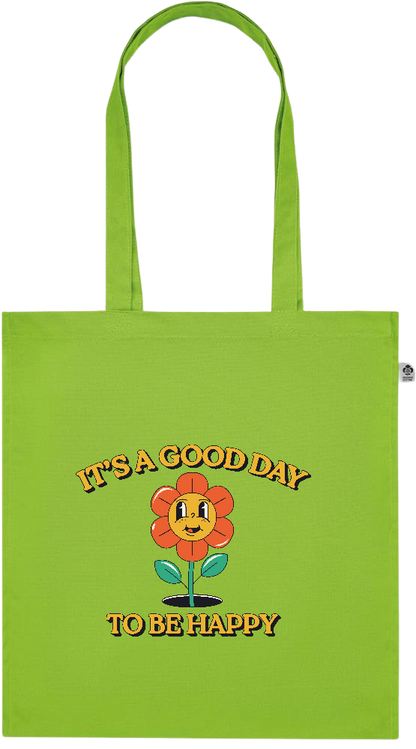 Its a Good Day to be Happy Design - Premium colored organic cotton tote bag_LIME_front