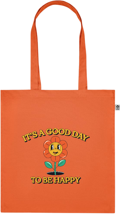 Its a Good Day to be Happy Design - Premium colored organic cotton tote bag_ORANGE_front