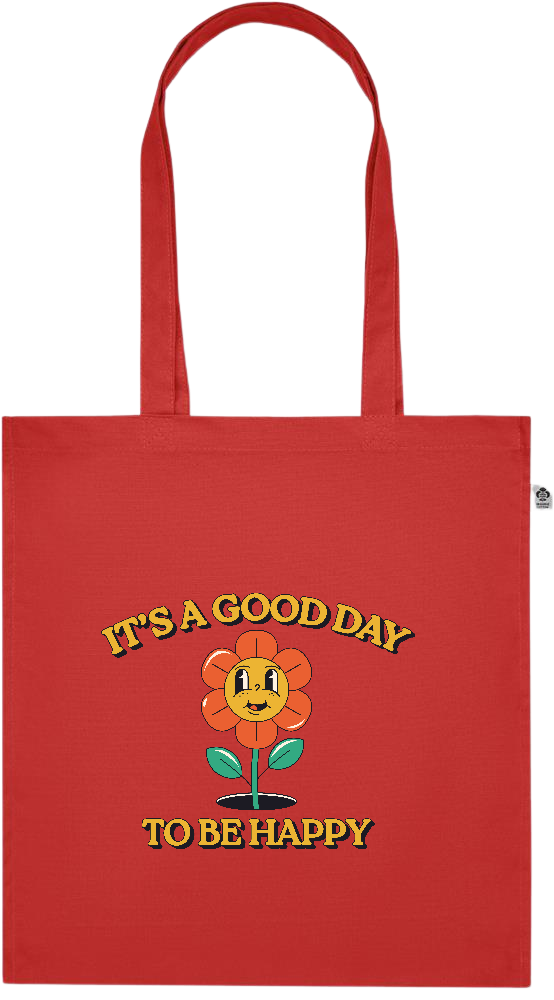 Its a Good Day to be Happy Design - Premium colored organic cotton tote bag_RED_front