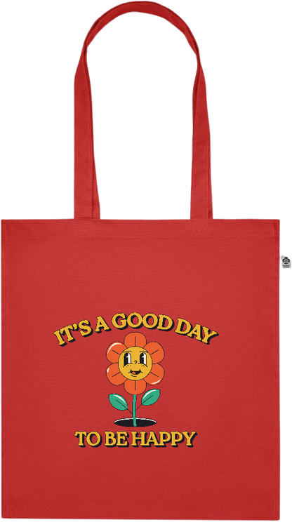 Its a Good Day to be Happy Design - Premium colored organic cotton tote bag_RED_front