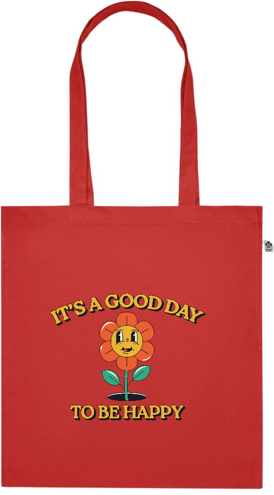 Its a Good Day to be Happy Design - Premium colored organic cotton tote bag_RED_front