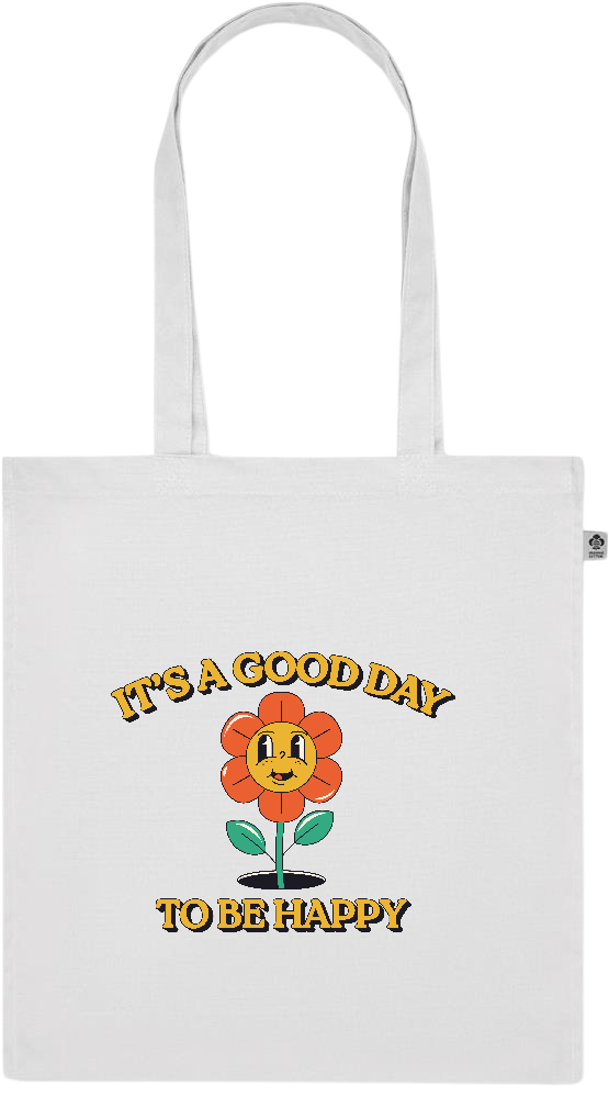 Its a Good Day to be Happy Design - Premium colored organic cotton tote bag_WHITE_front