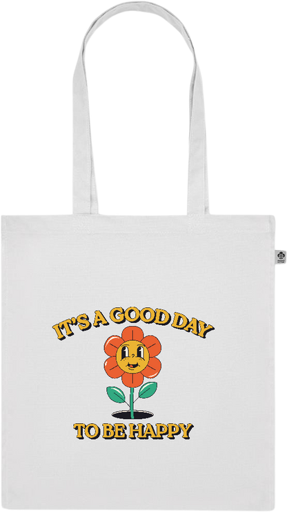 Its a Good Day to be Happy Design - Premium colored organic cotton tote bag_WHITE_front