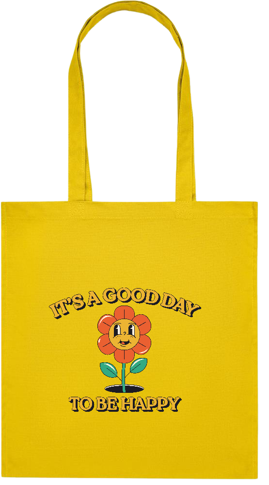 Its a Good Day to be Happy Design - Premium colored organic cotton tote bag_YELLOW_front