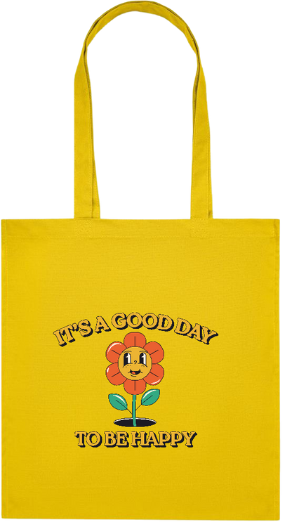 Its a Good Day to be Happy Design - Premium colored organic cotton tote bag_YELLOW_front