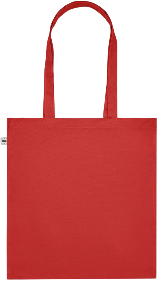 Its a Good Day to be Happy Design - Premium colored organic cotton tote bag_RED_back