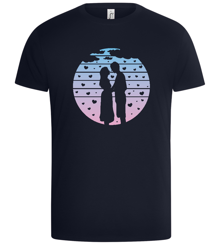 Romantic Sunset Silhouette Design - Basic Unisex T-Shirt_FRENCH NAVY_front