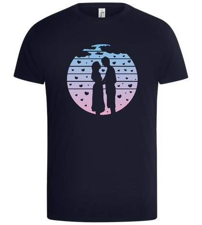 Romantic Sunset Silhouette Design - Basic Unisex T-Shirt_FRENCH NAVY_front