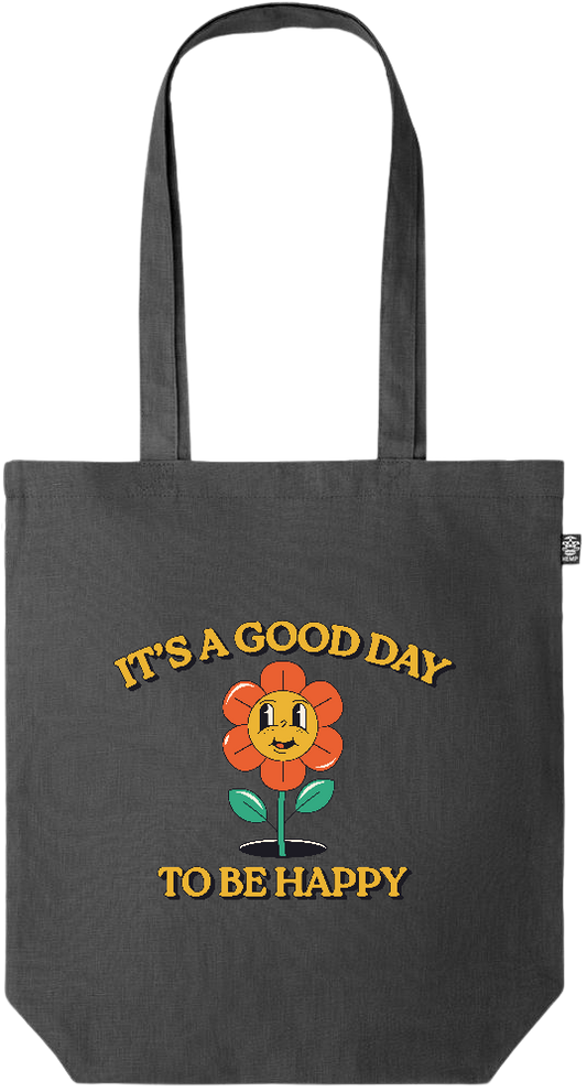 Its a Good Day to be Happy Design - Premium colored organic hemp tote bag_BLACK_front