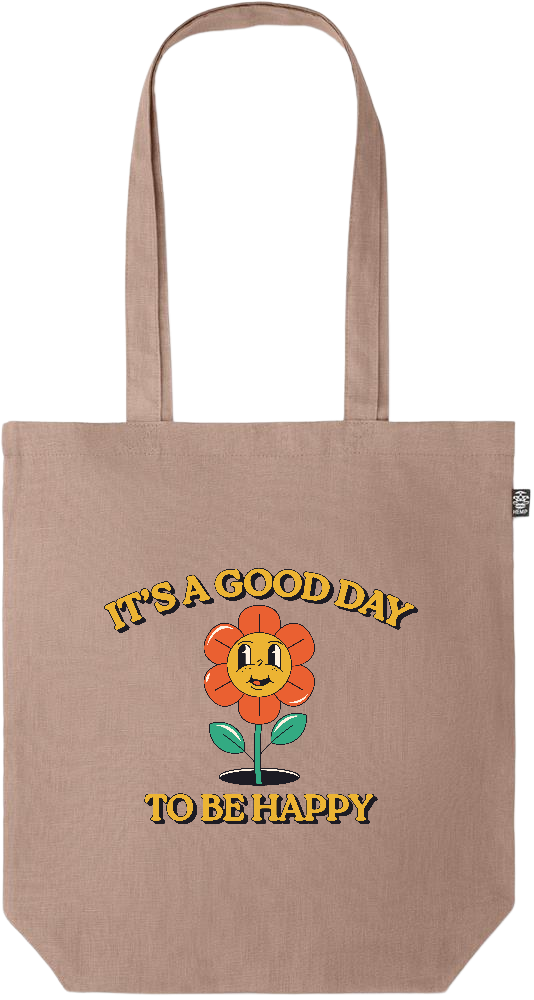 Its a Good Day to be Happy Design - Premium colored organic hemp tote bag_BROWN_front