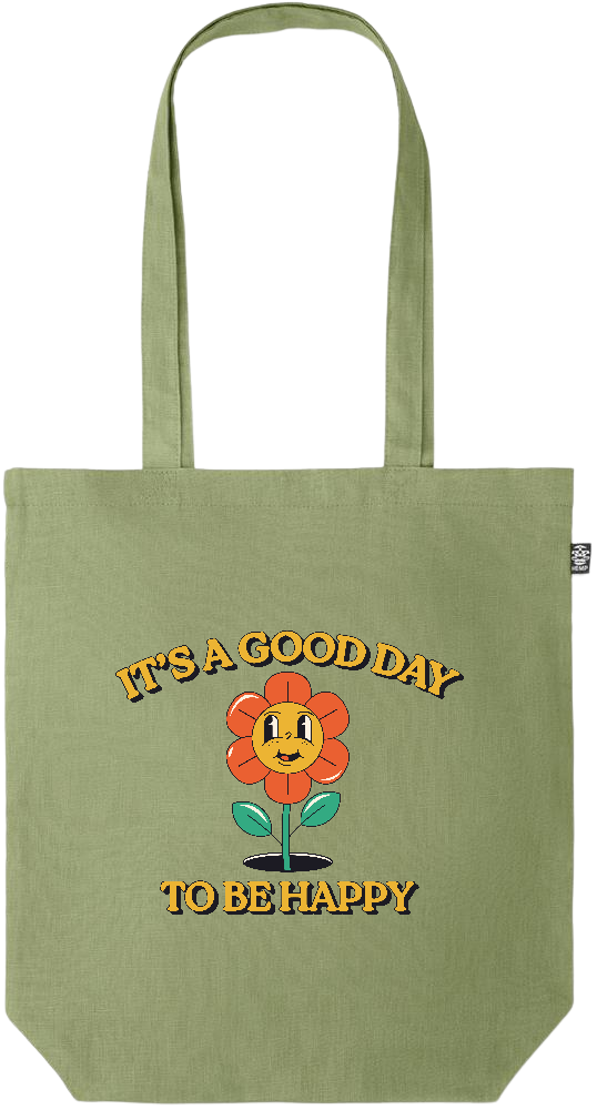 Its a Good Day to be Happy Design - Premium colored organic hemp tote bag_GREEN_front