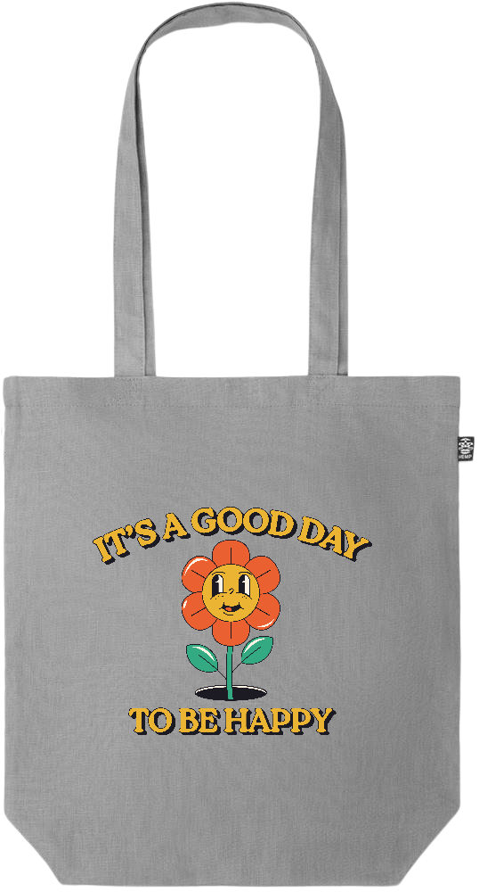 Its a Good Day to be Happy Design - Premium colored organic hemp tote bag_GREY_front