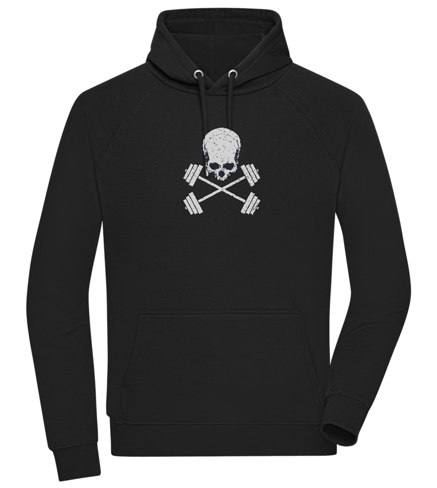Skull and Dumbbells Design - Comfort unisex hoodie_BLACK_front