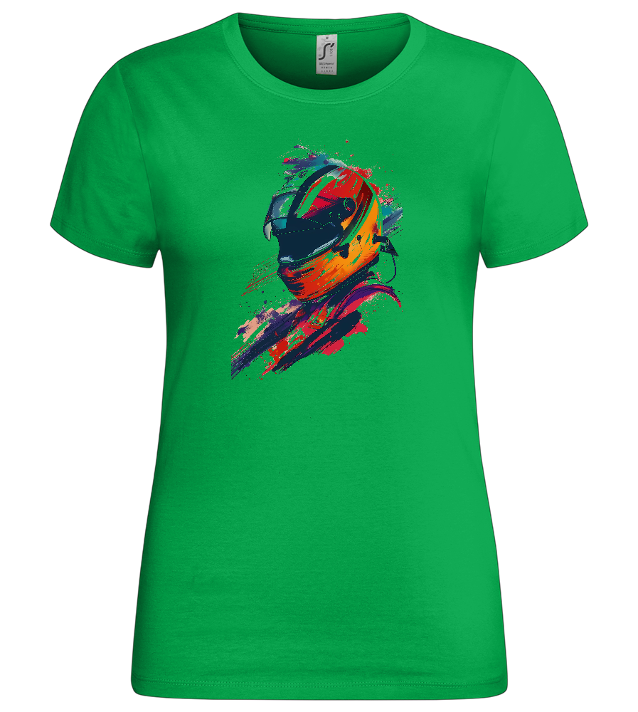 Colorful F1 Helmet Design - Premium women's t-shirt_MEADOW GREEN_front