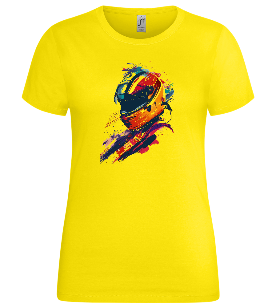 Colorful F1 Helmet Design - Premium women's t-shirt_YELLOW_front