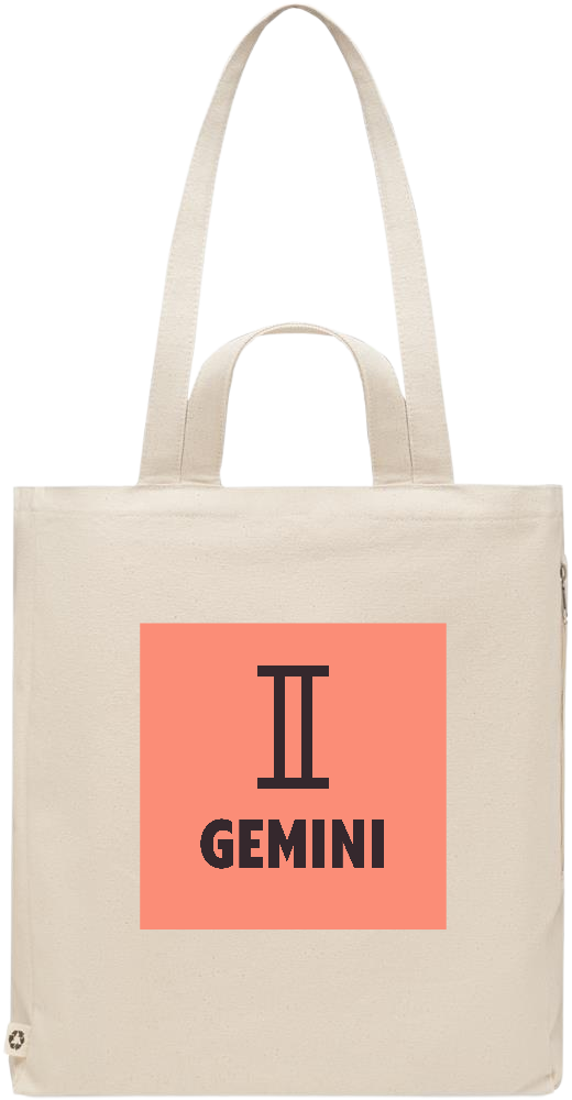 Zodiac Gemini Design - Premium recycled polycotton beach bag_BEIGE_front